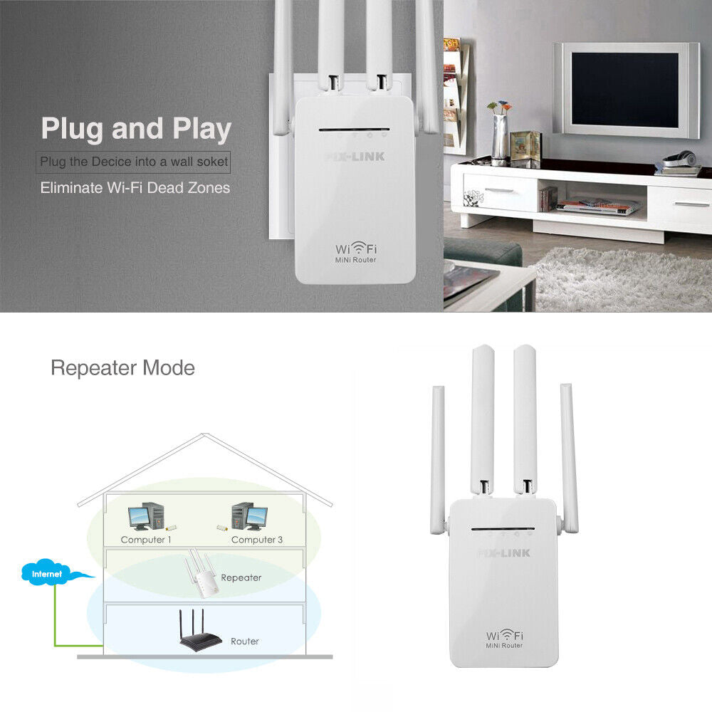1200Mbps WiFi Range Extender Repeater Wireless Amplifier Router Signal Booster